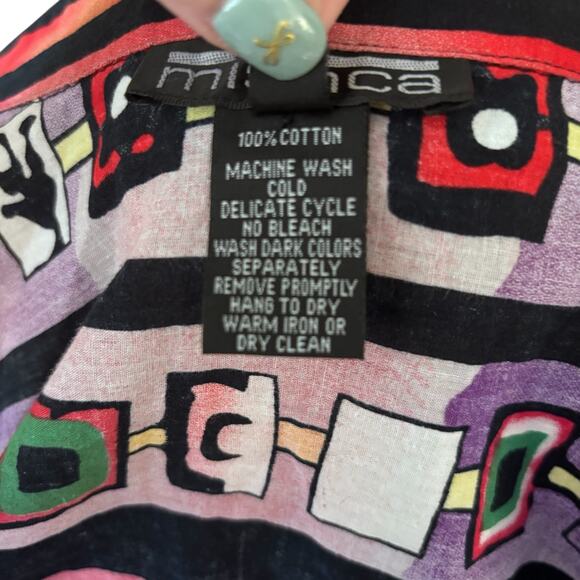 Vintage Mishca Tie Front Popover Blouse Size Medium 3/4 Sleeves Abstract Print - Picture 10 of 10